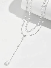 abordables Boda ACC-Collar con colgante de perlas en capas para mujer: elegante cadena de aleación en tono dorado con detalles de perlas de imitación para eventos formales, bodas y fiestas nocturnas.