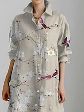 abordables Print Floral Dresses-Women's Midi Dress Shirt Dress Casual Dress Fashion Modern Daily Holiday Weekend Regular Fit Floral 3/4 Length Sleeve Shirt Collar Pink Khaki Summer Spring Fall