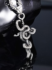 economico Accessori di Halloween-Collana con ciondolo a forma di spada e serpente in acciaio al titanio per Halloween da uomo – gioielli con catena a croce in stile punk gotico per feste in maschera, cosplay e moda quotidiana