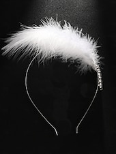 abordables Accessoires de Mascarade-Barrette à cheveux en plumes blanches pour femme - Coiffe vintage ornée de cristaux pour dames, élégant fascinateur de style Gatsby pour tenues de fête, de cocktail et de soirée