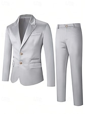 baratos Blazers Clássicos Masculinos-Homens Blazer Conjunto O negócio Coquetel Festa de Casamento 2 Peças Moda Casual Primavera Outono Poliéster Tecido Bolsos Botões Confortável Não Trespassado Jaqueta esporte Prata