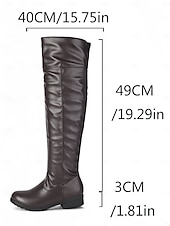 baratos Botas da moda-Botas femininas pretas acima do joelho - botas de couro sintético de cano alto com sola de argola para roupas casuais e de rua no outono e inverno