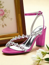 economico sposa-sandali bianchi con tacco a blocco per la sposa – scarpe da sposa impreziosite da cristalli con cinturino alla caviglia