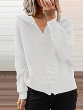 preiswerte Texturierte Kapuzenpullover &amp; Sweatshirts-Damen Wintermantel Bequem Atmungsaktiv Reißverschluss Mode Täglich Einfach Outdoor Lässig Täglich Reisverschluss Regulär Revers Normale Passform Langarm Oberbekleidung Schwarz Weiß Blau Frühling