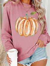 billige Halloween topper-Dame Genser med genser Gensere Gresskar Gatemote Fritid Langermet Crew-hals Vanlige topper Gate Ferie Ut på byen Trykt mønster Roségull Gressgrønn Svart Gul Lysegrønn Høst