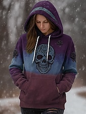 economico Felpa e Hoodie di Halloween-Per donna Felpa con cappuccio Grafico Teschio Casual Manica Lunga Con Cappuccio Top Regolari Abbigliamento da sera Streetwear Abbigliamento Quotidiano Blu Viola Marrone Verde Grigio Primavera Autunno