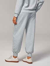 economico Pantaloni-Pantaloni da donna in maglia elasticizzata grigio mélange coordinati, in cotone, con elastico in vita, tasche, eleganti, comodi, casual, quotidiani, da lavoro, autunno