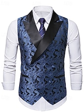 お買い得  メンズベスト-男性用 ベスト チョッキ ジレ バケーション パーティー ビジネス ファッション カジュアル 春 秋 ポケット ボタン ポリエステル 快適 ペーズリー シングルブレスト 一つボタン ピークドラペル レギュラー ロイヤルブルー ベスト