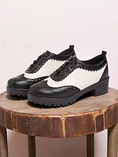 baratos década de 1950-Sapatos oxford brogue vintage preto e branco femininos dos anos 1950 com cadarço e salto baixo - calçados retrô oktoberfest para uso casual, trabalho e cosplay