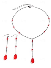 abordables Accessoires d&#039;Halloween-Parure de bijoux gothiques pour femme, style Halloween : collier et boucles d&#039;oreilles en cristal noir, idéale pour les fêtes, le cosplay et la vie nocturne.