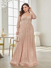economico Semi-formale / Cocktail-Linea ad A Lunghezza al pavimento Abiti da festa Elegante Manica Lunga Scollo a V Formale Invitato a matrimonio autunnale Con Paillettes con Glitter Paillettes