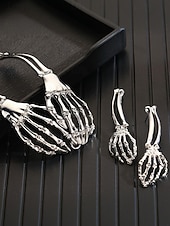 Χαμηλού Κόστους Αξεσουάρ Χαλοουίν-Σετ γυναικείων σκουλαρίκια κολιέ με σκελετό για το Halloween, σε γοτθικό πανκ στυλ, ιδανικό για πάρτι μεταμφιεσμένων και avant-garde κοστούμια