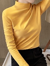 Damskie Bluzka Kwiaty Elegancki Podstawowy Codzienny Długi rękaw Wysoki Zwykłe topy Codzienny Czarny Biały Żółty Rumiany róż Brązowy Jesień Zima tanie gładka koszulka-Damskie Bluzka Kwiaty Elegancki Podstawowy Codzienny Długi rękaw Wysoki Zwykłe topy Codzienny Czarny Biały Żółty Rumiany róż Brązowy Jesień Zima