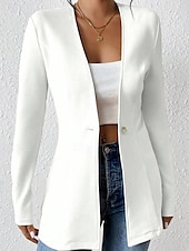 abordables Blazers y Trajes-Mujer chaqueta Cómodo Botones Moda Plano Noche Fin de semana Botonadura Simple Regular Escote en Pico Ajuste regular Manga Larga Ropa de calle Negro Blanco Vino Otoño