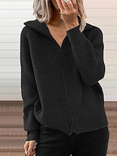 preiswerte Texturierte Kapuzenpullover &amp; Sweatshirts-Damen Wintermantel Bequem Atmungsaktiv Reißverschluss Mode Täglich Einfach Outdoor Lässig Täglich Reisverschluss Regulär Revers Normale Passform Langarm Oberbekleidung Schwarz Weiß Blau Frühling