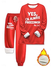 voordelige Dames trainingspakken-Dames Pyjama Set Fleece Gevoerd 2 Stuks Sweatshirt Trainingspakken Loungewear Set Pyjama&#039;s Fleece Fluffy Lange Mouw Top en Broek Tekstprint Comfort Casual Thuis Kleding Treksluiting Effen Cozy Winter