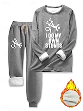 abordables Ensembles deux pièces-Femmes Élégant Chaud Mode Ensembles deux pièces Survêtement Ensembles de Pantalons manche longue Manche Évêque Col ras du cou Col rond Graphique Géométrique Lettre Imprimé Extérieur Vacances Quotidien