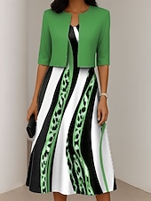 ieftine Rochie Artă și Design-Pentru femei Set de rochii Rochie A line Rochie de vară Elegant Casual Grafic Leopard Imprimeu Rochii Midi Manșon Jumate În V Vacanță Dată Roz Îmbujorat Albastru piscină Trifoi Primăvară Toamnă Fit