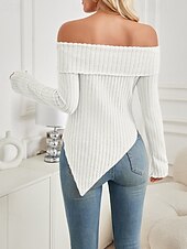 abordables Pull de Noël-Femmes Chemisier Uni Élégant Moderne manche longue Épaules Dénudées Hauts Réguliers Fête Sortir Nœud Dos nu Noir Blanche Rose Claire Abricot Bleu clair Automne