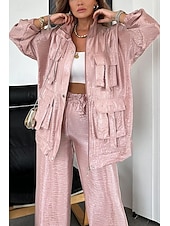 halpa Naisten puseropuvut-Naisten Puvut Mukava Kurenauha Tasku Täysi vetoketju Urheilu Muoti Päivittäin Retro Tavallinen Koulu Loma Koti Toimisto Cardigan Normaali Stand-kaula-aukko Loose Fit Pitkähihainen Päällysvaatteet