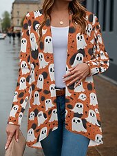 ieftine Îmbrăcăminte de Halloween-Pentru femei Palton Ușor Comfortabil Imprimeu Epocă Artistic Casual Halloween Dovleac Casual Lung Fără Guler Potrivire Largă Manșon Lung Îmbrăcăminte exterioară Negru Roz Îmbujorat Bleumarin
