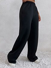 お買い得  ワイドレッグ＆ハイウエスト-女性用 ワイドレッグ スラックス ストリートファッション カジュアル 全長 ナチュラルウエスト 平織り ポケット 弾性ウエスト 快適 バケーション 日常 お出かけ グレー ブラック 冬 レギュラー
