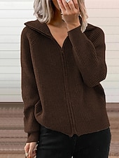 preiswerte Texturierte Kapuzenpullover &amp; Sweatshirts-Damen Wintermantel Bequem Atmungsaktiv Reißverschluss Mode Täglich Einfach Outdoor Lässig Täglich Reisverschluss Regulär Revers Normale Passform Langarm Oberbekleidung Schwarz Weiß Blau Frühling