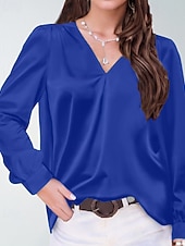 preiswerte Elegante Oberteile-Damen Hemd Bluse Einfach Modern Lässig Langarm V Ausschnitt Normale Oberteile Täglich Ferien Ausgehen Gerafft Schwarz Weiß Gelb Rosa Wein Herbst