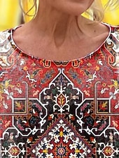 olcso Boho felsők-Női Blúz Virágos Szüret Etno Hosszú ujj Terített nyak Normál felsők Napi Szabadság Nyomtatott Rubin Medence Tavasz Ősz