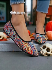 levne Pro ženy-Dámské lehké dýňové balerínky se špičatou špičkou - nazouvací halloweenské boty pro slavnostní podzimní outfity a každodenní pohodlí