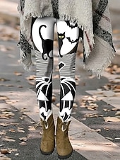 billiga Djurtryck-Dam Leggings Semester Vintage Mode Hel längd Högmidjad Grafik Djur Katt Tryck Termisk Varm Mjuk Andas Stretchy Formell Utomhus Semester Svart Orange Grön Regnbåge Vår Höst Slim