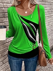 tanie koszulka sztuka i design-Damskie Podkoszulek Graficzny Geometryczny Abstrakcja Moda Elegancki Codzienny Długi rękaw Półgolf Zwykłe topy Codzienny Niejednolita całość Nadruk Asymetryczny/a Rumiany róż Czerwony Niebieski