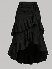 ieftine Fuste simple-Pentru femei Fustă Fusta cu volan Drăguţ Casual Maxi Talie Medie Fuste Simplu Bufantă Imprimeu Micro-elastic Stradă Ieșire Roșu Vin Negru Roz Îmbujorat Toamnă Poliester
