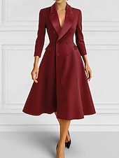 levne Délka čaje-A-line blazer šaty matky nevěsty šaty smoking elegantní jednoduché minimalistické V výstřih špicatý klop tea délka midi délka flap kapsy pružná krepa 3/4 délky rukáv s zakrytými knoflíky