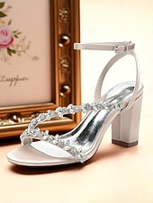 economico sposa-sandali bianchi con tacco a blocco per la sposa – scarpe da sposa impreziosite da cristalli con cinturino alla caviglia
