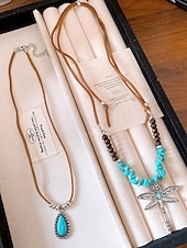 olcso Női nyaklánc-női réteges szitakötő türkiz nyaklánc – bohém medálékszer fesztiválokra, hétköznapi viseletre és ajándékba