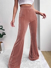 baratos Calças Flare Femininas-Mulheres Perna larga Calças de Veludo Calças Roupa de rua Casual Comprimento total Natural Tecido Cintura elástica Confortável Ao ar livre Férias Para Noite Vinho Pavão Azul Rosa claro cáqui Outono