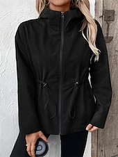 baratos jaqueta ativa-Mulheres Jaqueta casual Jaquetas de chuva impermeáveis Capas de chuva Prova-de-Água A Prova de Vento Zíper Bolsos Moda Ao ar livre Tecido Para Noite Final de semana Zíper Padrão Com Capuz Normal