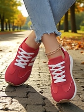 billiga Damsneakers-röda snörskor för kvinnor – lätta sportskor för gym, jogging och vardagssport