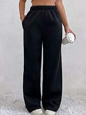 お買い得  ワイドレッグ＆ハイウエスト-女性用 ワイドレッグ スラックス ストリートファッション カジュアル 全長 ナチュラルウエスト 平織り ポケット 弾性ウエスト 快適 バケーション 日常 お出かけ グレー ブラック 冬 レギュラー