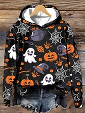 levne Halloween mikina a kapuce-Halloween dámská mikina s kapucí pulovr oversize dlouhý rukáv běžný grafický čarodějnice módní potisk kapucí běžné svrchní kusy pouliční každodenní nošení stahovací potisk černá bílá fialová oranžová