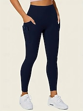 tanie Gładkie legginsy-Damskie Getry Moda Codzienny Pełna długość Wysoka talia Jednokolorowe Kieszeń Wysokie cięcie Oddychalność Miękka Wygodny Wysoka elastyczność Wino Granatowy Czarny Szary Jesień Zima Opinający / a