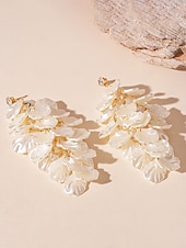 cheap Wedding Accessories-Women's Satin Petal Drop Earrings - Elegant Layered Floral Statement Earrings with Crystal Stud for Party, Wedding and Evening Outfits