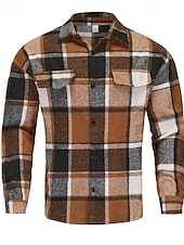 economico Giubbotti Casual-Per uomo Giacca Camicia Giacca Casual Vacanza Quotidiano Calore Termico Tasca Primavera Autunno Plaid Moda Classico Bavero Regolare Grigio scuro Giallo Arancione Grigio chiaro Rosé Giacca
