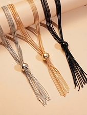 baratos Colar Feminino-colar feminino com pingente de borla dourada - gargantilha de corrente com vários fios e detalhes de contas polidas para uso noturno e trajes de festa