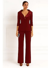 economico Tailleur pantalone della mamma-tuta due pezzi / tailleur pantalone tailleur pantalone abito da madre della sposa in crepe elasticizzato per invitata al matrimonio elegante semplice revers in raso lunghezza pavimento manica lunga