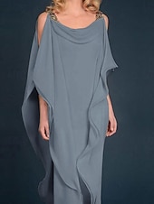 billiga Golvlängd-Strand Bröllop Sheath Mor till Bruden Klänning Bröllop Gäst Elegant Plus Size Juvel Uringning Golvlängd Chiffong Halv Ärmm med Pärlbrodering Kaskad Volanger fri skräddarsydd storlek