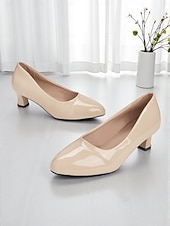 economico Décolleté con kitten heel-Scarpe eleganti da donna in similpelle nera verniciata con tacco medio - classiche décolleté con punta tonda per ufficio, abbigliamento business e chiesa.