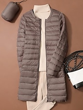 abordables Doudounes-Femmes Doudoune Manteau Chaud Confortable Fermeture éclair Avec Poches Mode Uni Tenue quotidienne Sortir Décontracté Quotidien Week-end Fermeture éclair Long Col Rond Coupe régulière manche longue