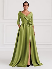 رخيصةأون فستان سهرة على شكل A-A-الخط طول الأرض فساتين السهرة منفوش الزي الرسمي أنيق حريري 3/4 الكم قبعة القميص رسمي زفاف جيبة ستان مطاطي مع شادر زهرة 2025